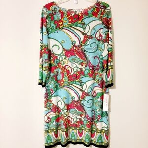 London Style Collection Stretch Pink/Turq Tunic Mid Lenght Dress Size 14